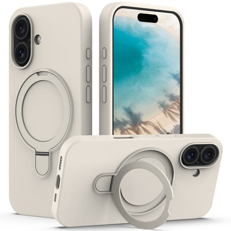 For iPhone 16 Liquid Silicone MagSafe Magnetic Phone Case with Ring Holder(Antique White) - iPhone 16 Cases by buy2fix | Online Shopping UK | buy2fix