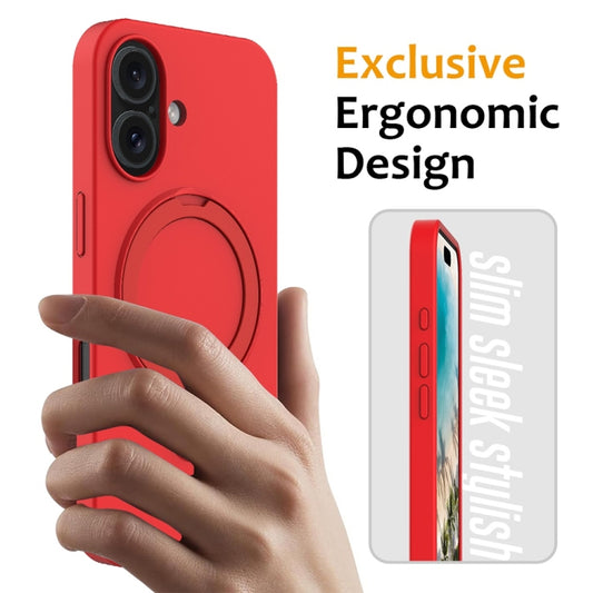 For iPhone 16 Liquid Silicone MagSafe Magnetic Phone Case with Ring Holder(Red) by buy2fix