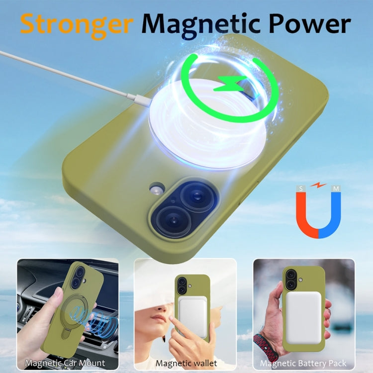 For iPhone 16 Liquid Silicone MagSafe Magnetic Phone Case with Ring Holder(Willow Green) - iPhone 16 Cases by buy2fix | Online Shopping UK | buy2fix