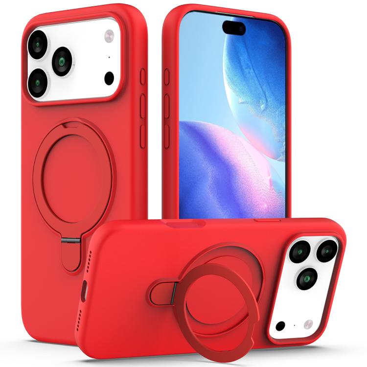 For iPhone 17 Pro Max Liquid Silicone MagSafe Magnetic Phone Case with Ring Holder(Red) - iPhone 17 Pro Max Cases by buy2fix | Online Shopping UK | buy2fix