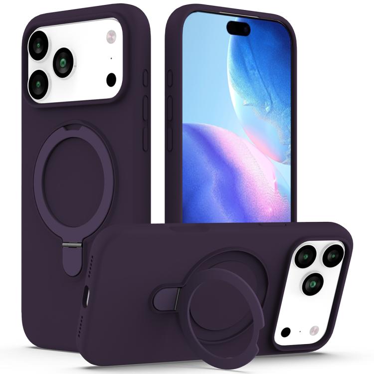 For iPhone 17 Pro Max Liquid Silicone MagSafe Magnetic Phone Case with Ring Holder(Purple) - iPhone 17 Pro Max Cases by buy2fix | Online Shopping UK | buy2fix