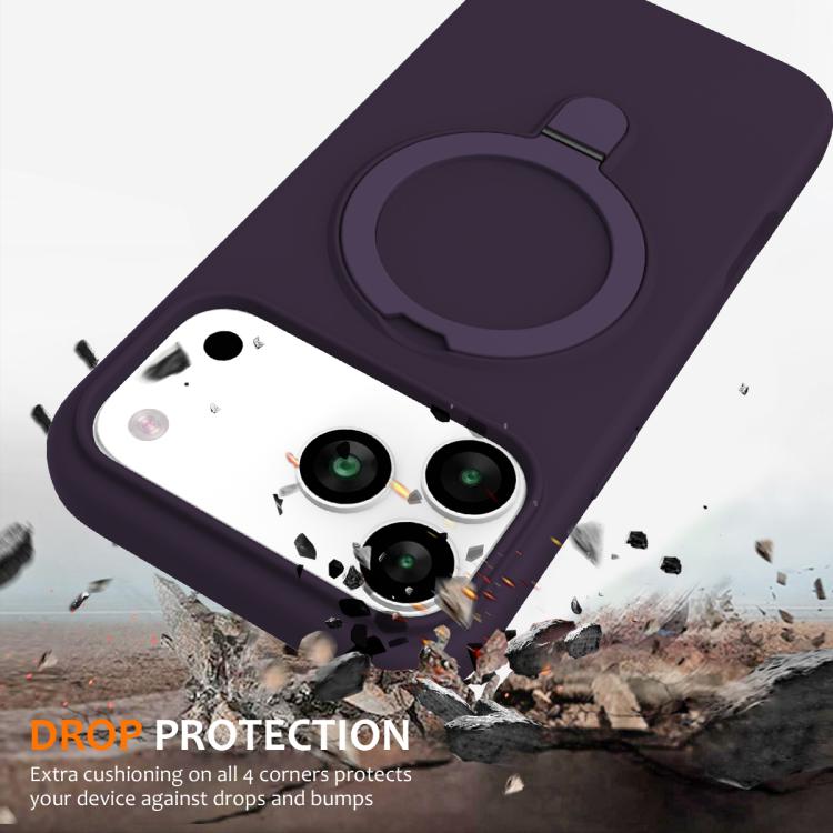 For iPhone 17 Pro Max Liquid Silicone MagSafe Magnetic Phone Case with Ring Holder(Purple) - iPhone 17 Pro Max Cases by buy2fix | Online Shopping UK | buy2fix
