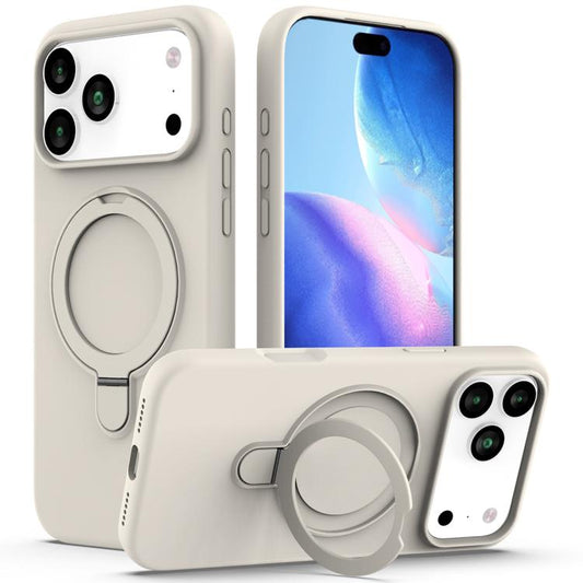 For iPhone 17 Pro Liquid Silicone MagSafe Magnetic Phone Case with Ring Holder(Antique White) - iPhone 17 Pro Cases by buy2fix | Online Shopping UK | buy2fix