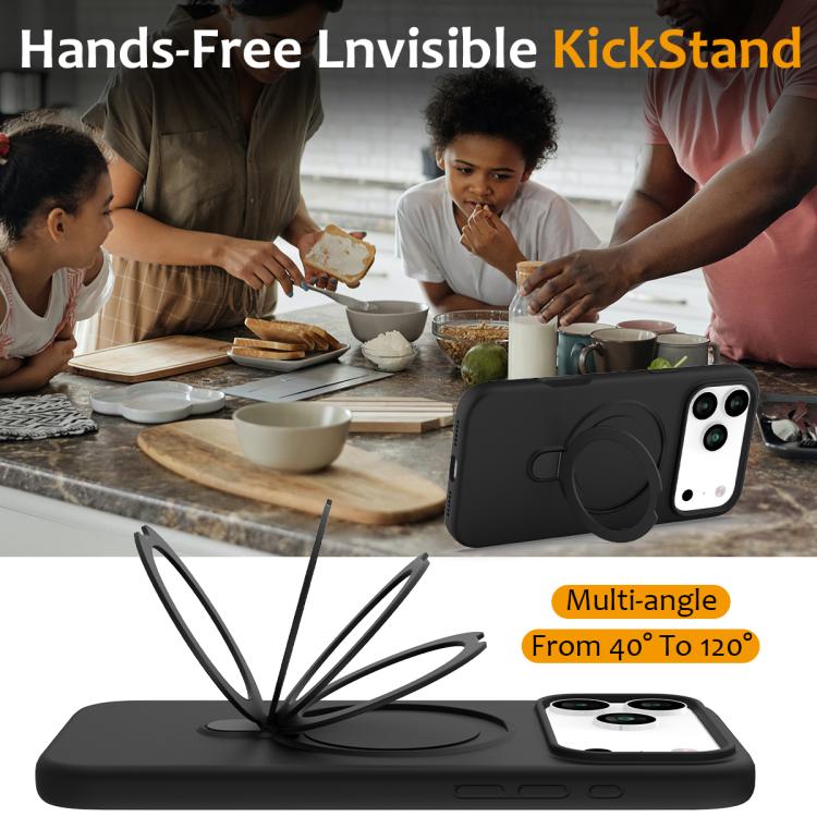 For iPhone 17 Pro Liquid Silicone MagSafe Magnetic Phone Case with Ring Holder(Black) - iPhone 17 Pro Cases by buy2fix | Online Shopping UK | buy2fix