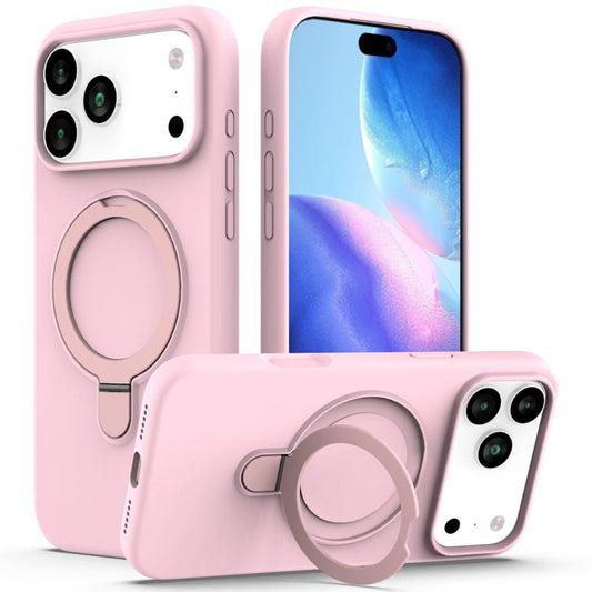 For iPhone 17 Pro Liquid Silicone MagSafe Magnetic Phone Case with Ring Holder(Grey Pink) - iPhone 17 Pro Cases by buy2fix | Online Shopping UK | buy2fix