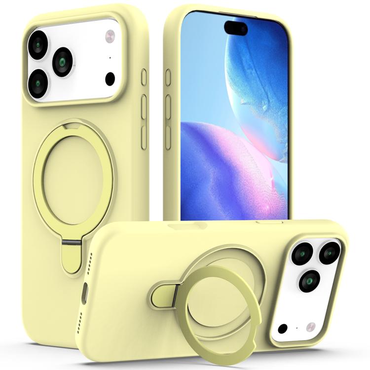 For iPhone 17 Pro Liquid Silicone MagSafe Magnetic Phone Case with Ring Holder(Yellow) - iPhone 17 Pro Cases by buy2fix | Online Shopping UK | buy2fix