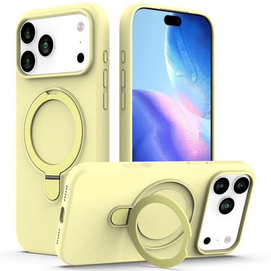 For iPhone 17 Pro Liquid Silicone MagSafe Magnetic Phone Case with Ring Holder(Yellow) - iPhone 17 Pro Cases by buy2fix | Online Shopping UK | buy2fix
