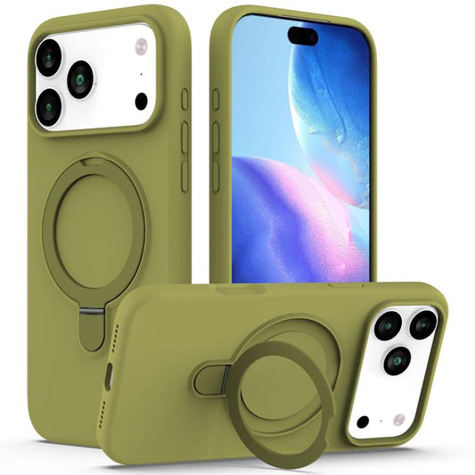 For iPhone 17 Pro Liquid Silicone MagSafe Magnetic Phone Case with Ring Holder(Willow Green) - iPhone 17 Pro Cases by buy2fix | Online Shopping UK | buy2fix