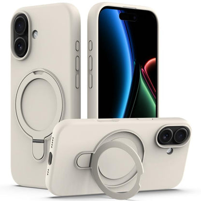 For iPhone 17 Liquid Silicone MagSafe Magnetic Phone Case with Ring Holder(Antique White) - iPhone 17 Cases by buy2fix | Online Shopping UK | buy2fix
