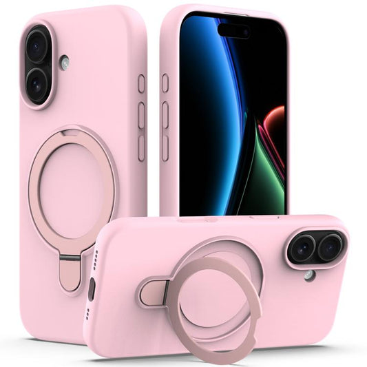For iPhone 17 Liquid Silicone MagSafe Magnetic Phone Case with Ring Holder(Grey Pink) - iPhone 17 Cases by buy2fix | Online Shopping UK | buy2fix