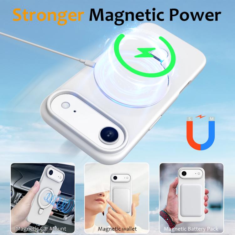 For iPhone Air Liquid Silicone MagSafe Magnetic Phone Case with Ring Holder(White) - iPhone Air Cases by buy2fix | Online Shopping UK | buy2fix
