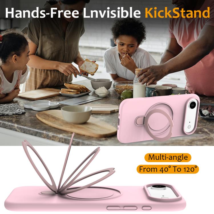 For iPhone Air Liquid Silicone MagSafe Magnetic Phone Case with Ring Holder(Grey Pink) - iPhone Air Cases by buy2fix | Online Shopping UK | buy2fix