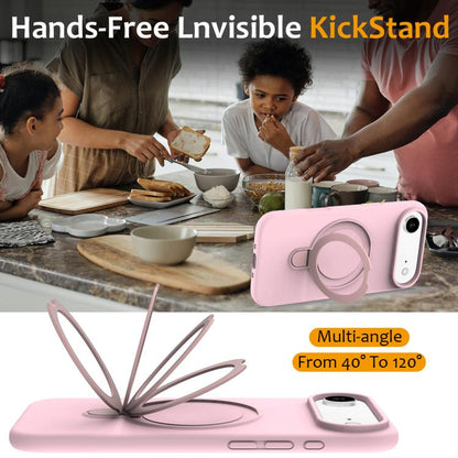 For iPhone Air Liquid Silicone MagSafe Magnetic Phone Case with Ring Holder(Grey Pink) - iPhone Air Cases by buy2fix | Online Shopping UK | buy2fix