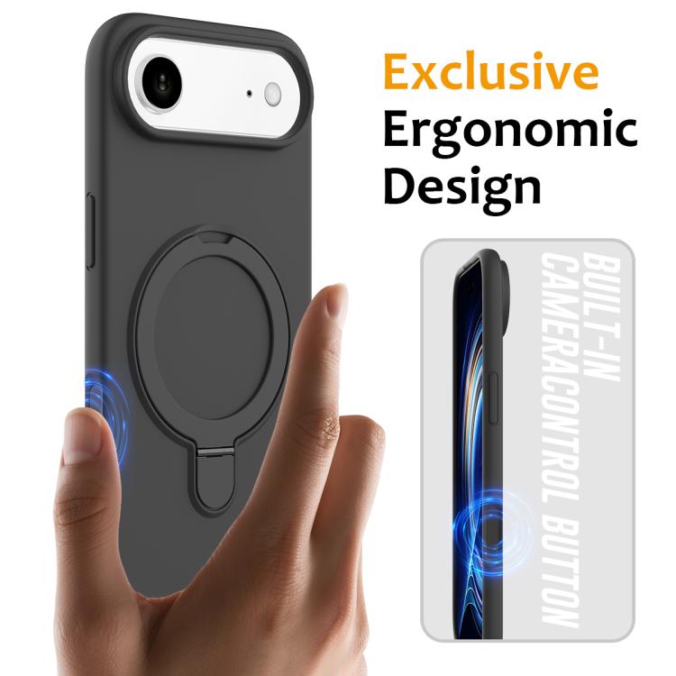 For iPhone Air Liquid Silicone MagSafe Magnetic Phone Case with Ring Holder(Carbon Black) - iPhone Air Cases by buy2fix | Online Shopping UK | buy2fix