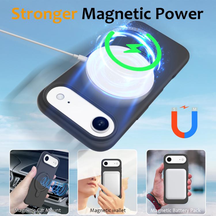 For iPhone Air Liquid Silicone MagSafe Magnetic Phone Case with Ring Holder(Carbon Black) - iPhone Air Cases by buy2fix | Online Shopping UK | buy2fix