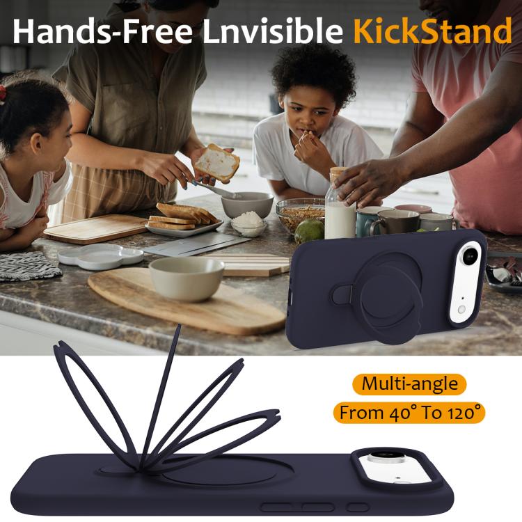 For iPhone Air Liquid Silicone MagSafe Magnetic Phone Case with Ring Holder(Midnight Blue) - iPhone Air Cases by buy2fix | Online Shopping UK | buy2fix