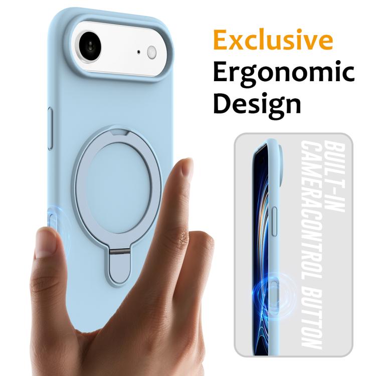 For iPhone Air Liquid Silicone MagSafe Magnetic Phone Case with Ring Holder(Sky Blue) - iPhone Air Cases by buy2fix | Online Shopping UK | buy2fix
