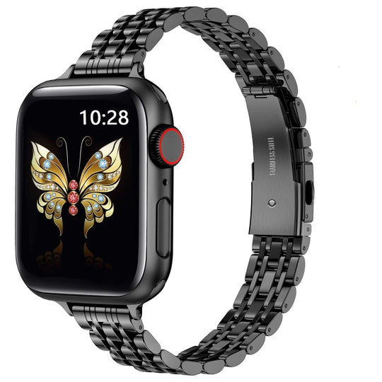 For Apple Watch 42mm Slim Seven Bead Slingshot Buckle Metal Watch Band(Black)