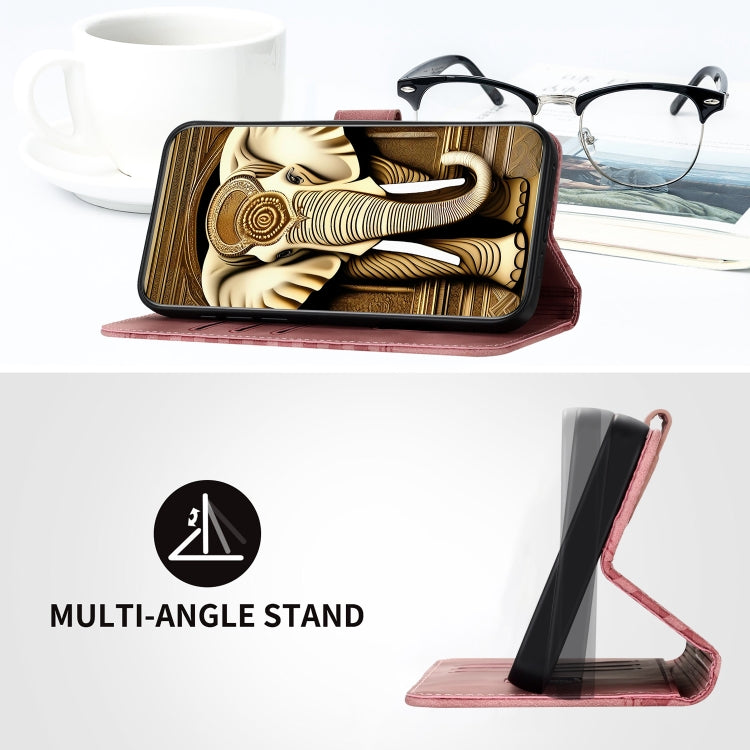 For iPhone 16e YX0060 Elephant Head Embossed Phone Leather Case with Lanyard(Pink) by buy2fix