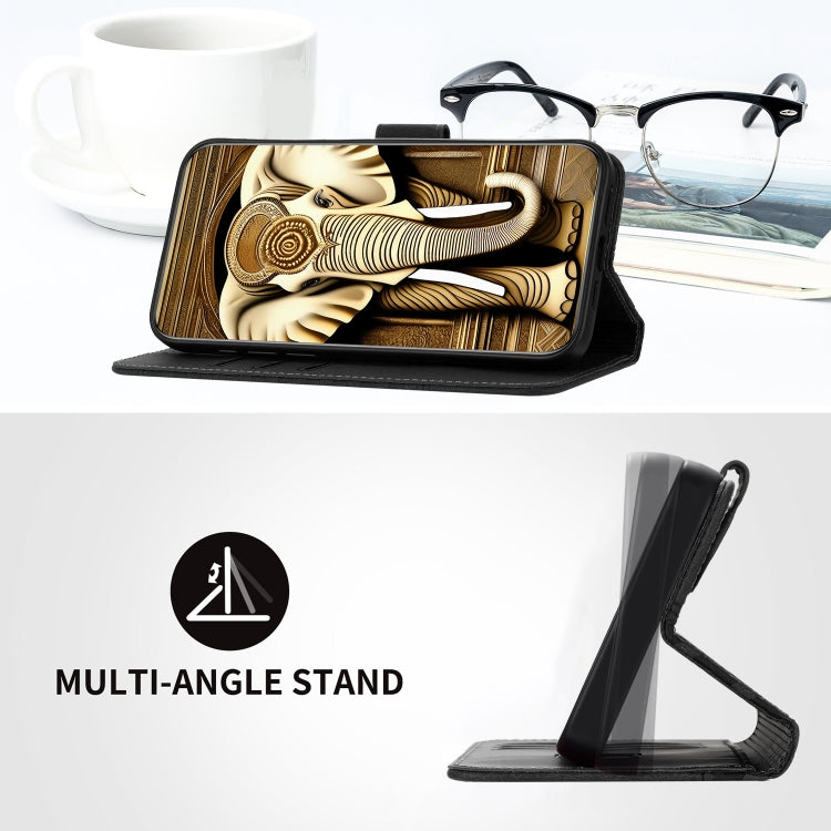 For iPhone 16e YX0060 Elephant Head Embossed Phone Leather Case with Lanyard(Black) by buy2fix