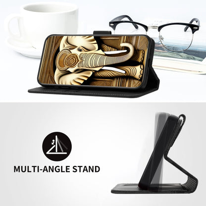 For iPhone 16e YX0060 Elephant Head Embossed Phone Leather Case with Lanyard(Black) by buy2fix