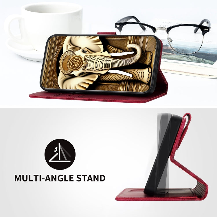 For iPhone 16e YX0060 Elephant Head Embossed Phone Leather Case with Lanyard(Rose Red) by buy2fix