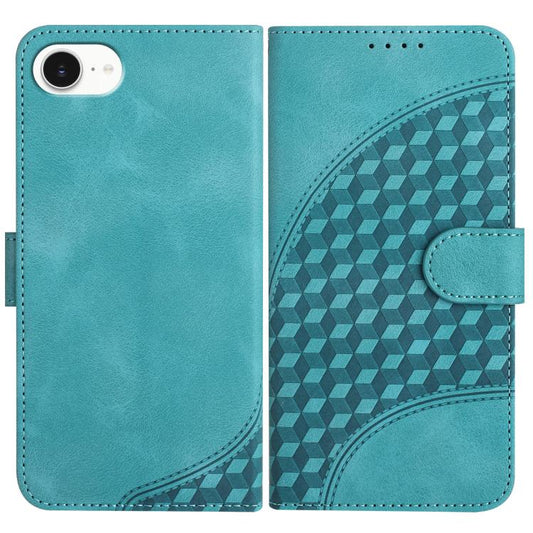 For iPhone 16e YX0060 Elephant Head Embossed Phone Leather Case with Lanyard(Light Blue) by buy2fix