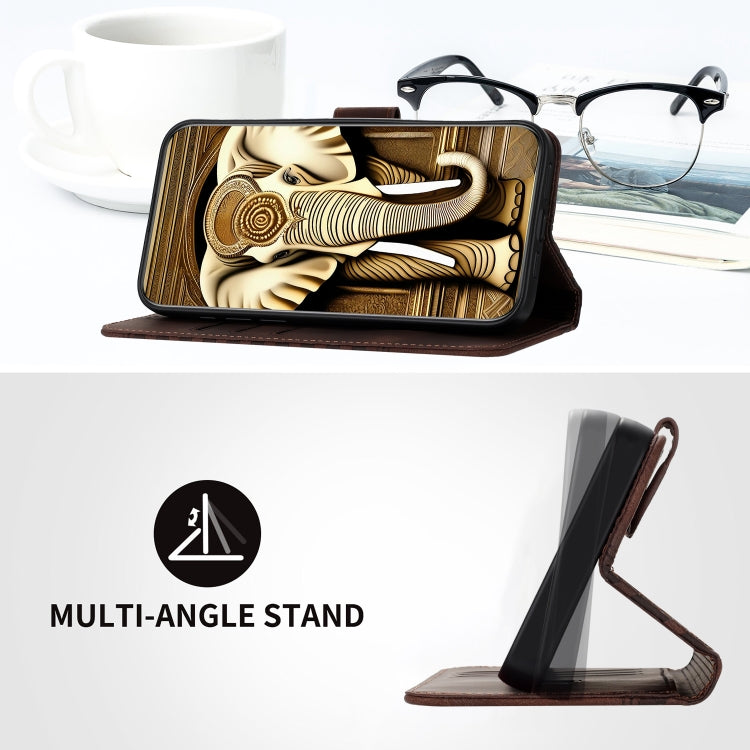 For iPhone 16e YX0060 Elephant Head Embossed Phone Leather Case with Lanyard(Coffee) by buy2fix