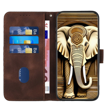 For iPhone 16 Plus YX0060 Elephant Head Embossed Phone Leather Case with Lanyard(Coffee) - iPhone 16 Plus Cases by buy2fix | Online Shopping UK | buy2fix