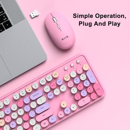 AULA AC306 104 Keys Retro Wireless Keyboard + Mouse Combo Set(Blue Colorful) - Wireless Keyboard by AULA | Online Shopping UK | buy2fix