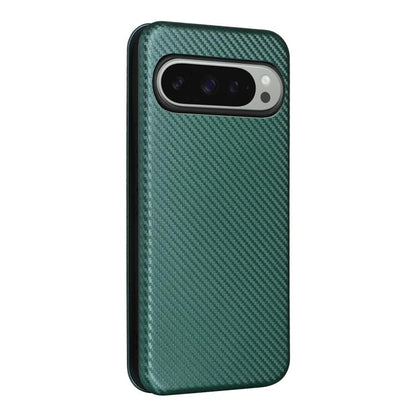 For Google Pixel 10 Pro XL 5G Global Carbon Fiber Texture Flip Leather Phone Case(Green) - Google Cases by buy2fix | Online Shopping UK | buy2fix