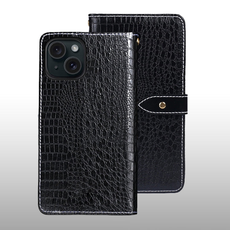 For iPhone 15 idewei Crocodile Texture Leather Phone Case(Black) - iPhone 15 Cases by idewei | Online Shopping UK | buy2fix