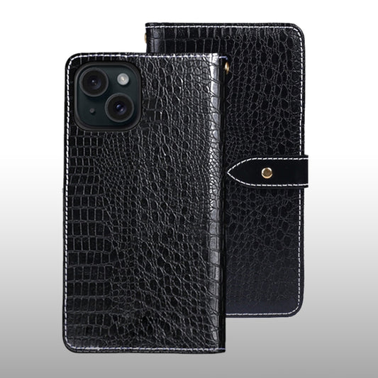 For iPhone 15 idewei Crocodile Texture Leather Phone Case(Black) - iPhone 15 Cases by idewei | Online Shopping UK | buy2fix