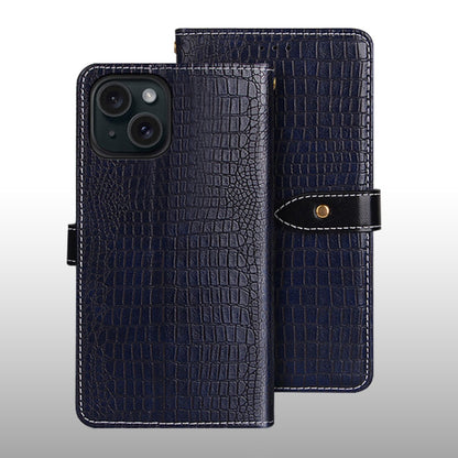 For iPhone 15 Plus idewei Crocodile Texture Leather Phone Case(Dark Blue) - iPhone 15 Plus Cases by idewei | Online Shopping UK | buy2fix