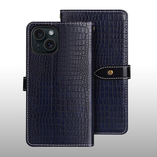For iPhone 15 Plus idewei Crocodile Texture Leather Phone Case(Dark Blue) - iPhone 15 Plus Cases by idewei | Online Shopping UK | buy2fix