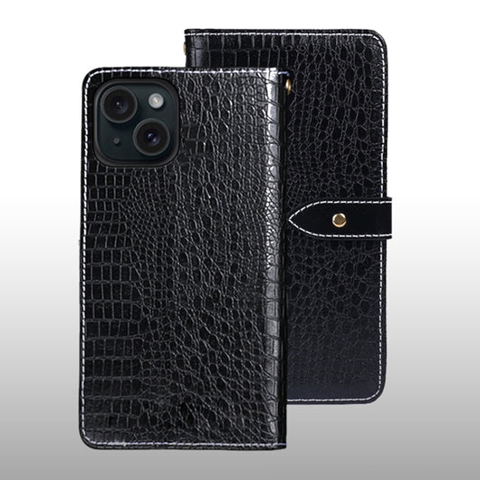 For iPhone 15 Pro idewei Crocodile Texture Leather Phone Case(Black) - iPhone 15 Pro Cases by idewei | Online Shopping UK | buy2fix