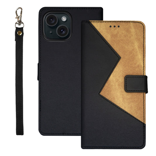 For iPhone 15 Pro Max idewei Two-color Splicing Leather Phone Case(Black) - iPhone 15 Pro Max Cases by idewei | Online Shopping UK | buy2fix