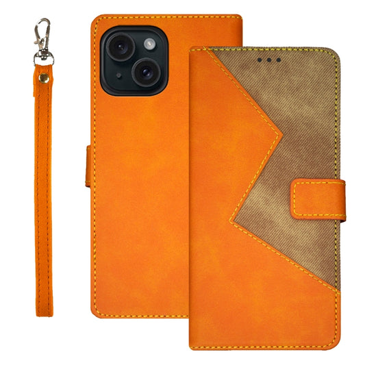 For iPhone 15 Pro Max idewei Two-color Splicing Leather Phone Case(Orange) - iPhone 15 Pro Max Cases by idewei | Online Shopping UK | buy2fix