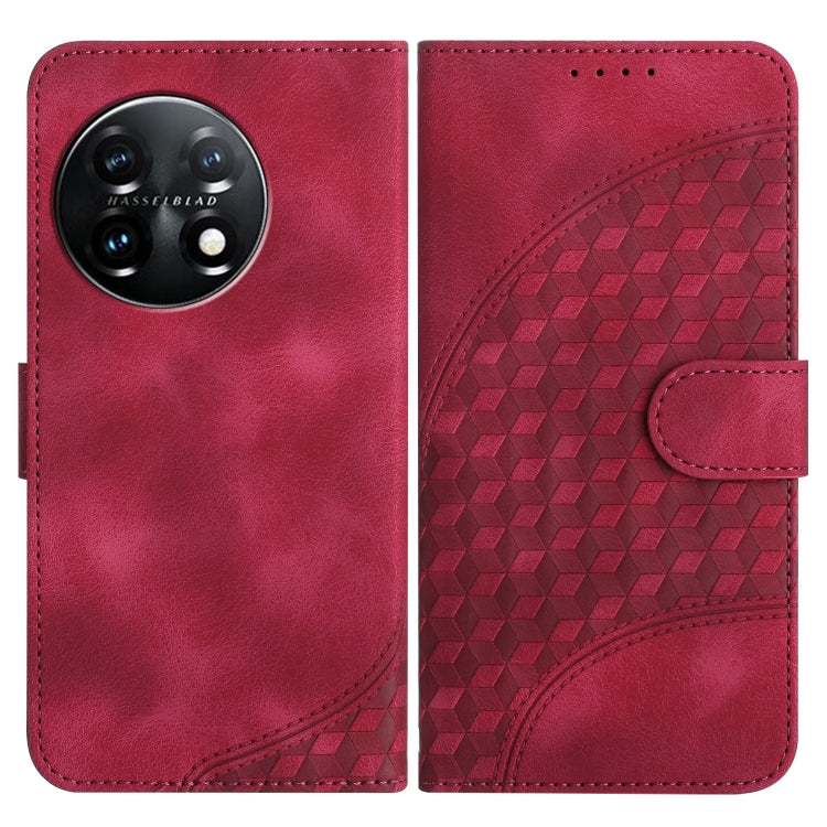 For OnePlus 11 Elephant Head Embossed Phone Leather Case with Lanyard(Rose Red) by buy2fix