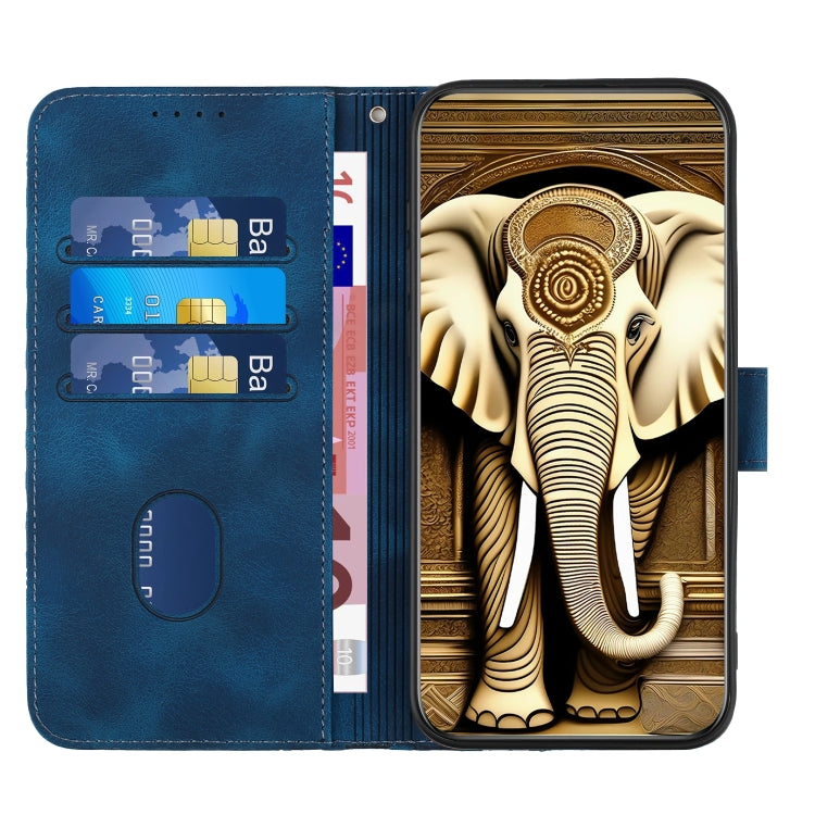 For OnePlus 11 Elephant Head Embossed Phone Leather Case with Lanyard(Royal Blue) by buy2fix