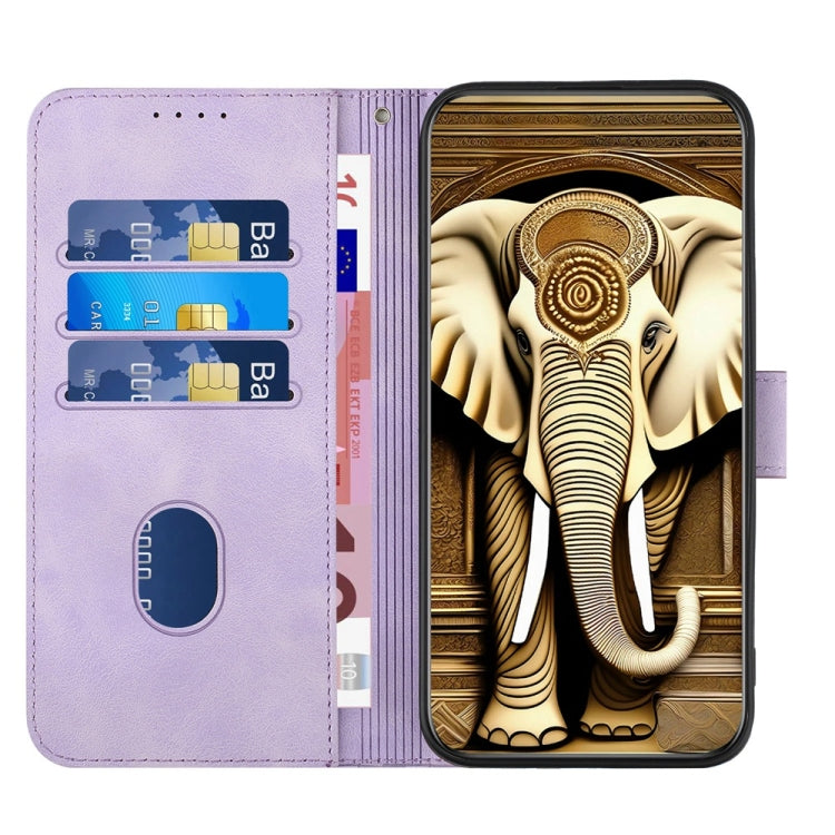 For Motorola Edge 5G 2024 YX0060 Elephant Head Embossed Phone Leather Case with Lanyard(Light Purple) - Motorola Cases by buy2fix | Online Shopping UK | buy2fix