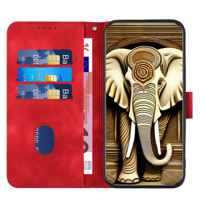 For Motorola Edge 5G 2024 YX0060 Elephant Head Embossed Phone Leather Case with Lanyard(Red) - Motorola Cases by buy2fix | Online Shopping UK | buy2fix