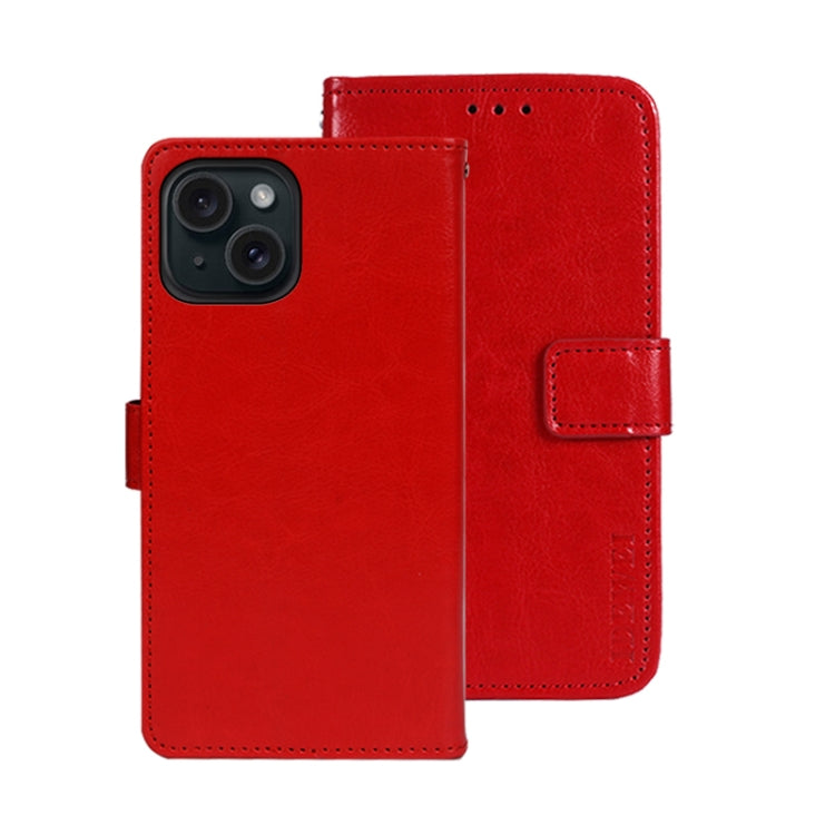 For iPhone 15 Pro idewei Crazy Horse Texture Leather Phone Case with Holder(Red) - iPhone 15 Pro Cases by idewei | Online Shopping UK | buy2fix
