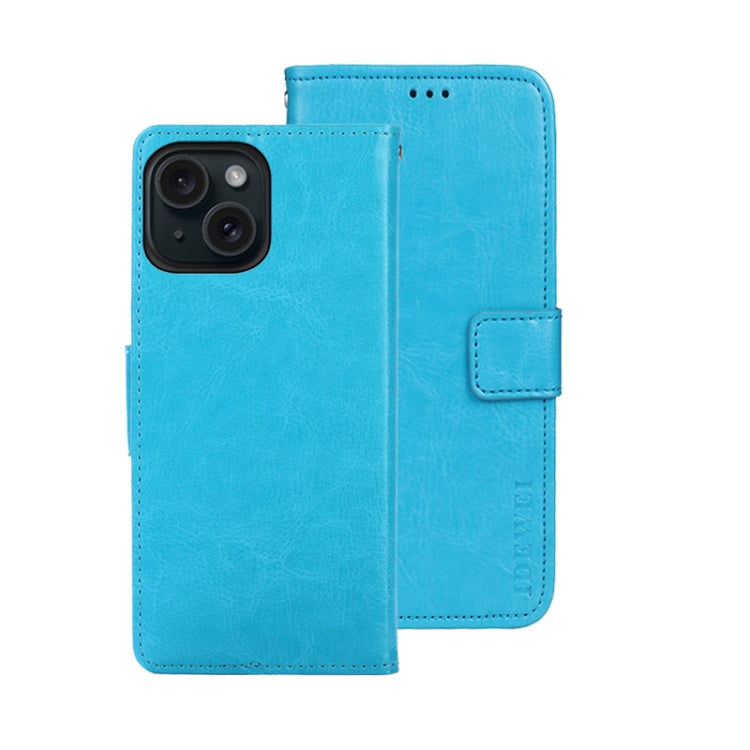 For iPhone 15 Plus idewei Crazy Horse Texture Leather Phone Case with Holder(Sky Blue) - iPhone 15 Plus Cases by idewei | Online Shopping UK | buy2fix