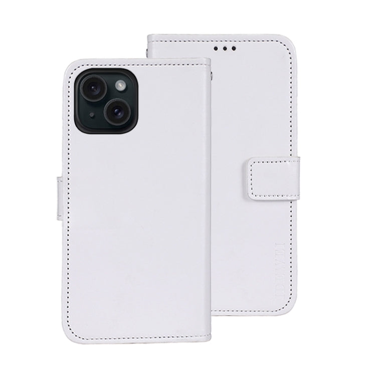 For iPhone 15 idewei Crazy Horse Texture Leather Phone Case with Holder(White) - iPhone 15 Cases by idewei | Online Shopping UK | buy2fix