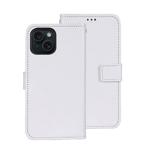 For iPhone 15 idewei Crazy Horse Texture Leather Phone Case with Holder(White) - iPhone 15 Cases by idewei | Online Shopping UK | buy2fix