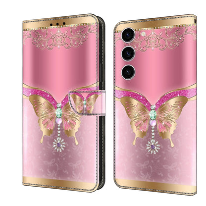 For Samsung Galaxy S24 5G Crystal 3D Shockproof Protective Leather Phone Case(Pink Bottom Butterfly) - Galaxy S24 5G Cases by buy2fix | Online Shopping UK | buy2fix