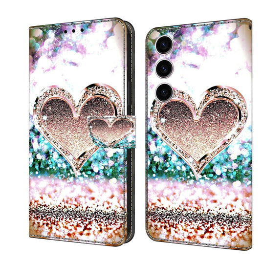 For Samsung Galaxy S24 5G Crystal 3D Shockproof Protective Leather Phone Case(Pink Diamond Heart)