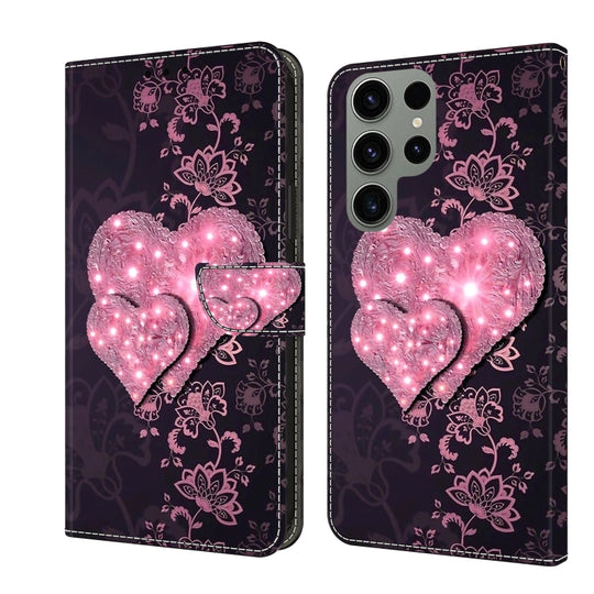 For Samsung Galaxy S24 Ultra 5G Crystal 3D Shockproof Protective Leather Phone Case(Lace Love)