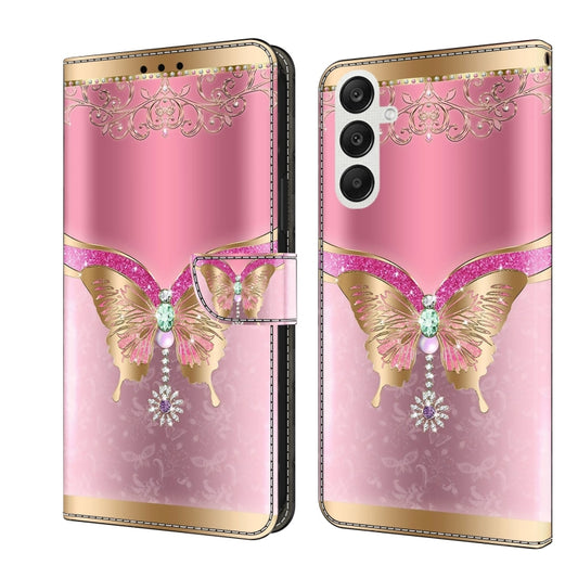 For Samsung Galaxy A35 5G Crystal 3D Shockproof Protective Leather Phone Case(Pink Bottom Butterfly) - Galaxy Phone Cases by buy2fix | Online Shopping UK | buy2fix